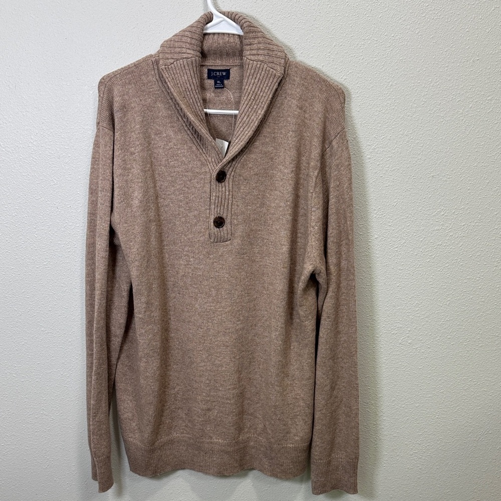 J. Crew‎ Shawl-collar sweater in supersoft lambswool blend tan